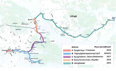 Spårväg City/Lidingöbanan. Tidplan för planerade trafikstarter. Illustration: SLL, trafiknämnden